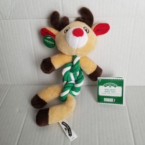 New Holiday Time Dog Toy Reindeer Rope Squeak Plush Stuffed Chew Level 2